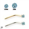 14K Gold Aqua Blue Diamond Nose Pin