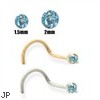 14K Gold Aqua Blue Diamond Nose Screw