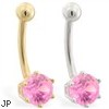 14K Gold belly button ring with 6-prong Pink Tourmaline