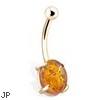 14K Gold Belly Button Ring With Genuine Amber Stone