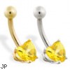 14K Gold belly ring with 6mm Citrine heart