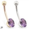 14K Gold belly ring with 8mm x 6mm oval Alexandrite