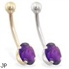 14K Gold Belly Ring with 8mm x 6mm Oval Amethyst