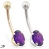 14K Gold Belly Ring with 8mm x 6mm Oval Amethyst