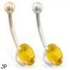 14K Gold belly ring with 8mm x 6mm oval Citrine