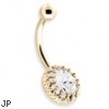 14K Gold Belly Ring With A Princess Crown Setting