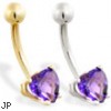 14K Gold belly ring with amethyst 6mm CZ heart