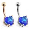 14K Gold belly ring with blue sapphire 8mm CZ heart