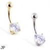 14K Gold Belly Ring With Brilliant Round 6Mm CZ