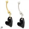 14K Gold belly ring with dangling black swarovski crystal heart