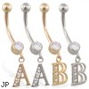 14K Gold belly ring with dangling block initial