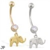 14K Gold belly ring with dangling elephant charm