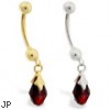 14K Gold belly ring with dangling garnet swarovski crystal teardrop