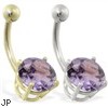 14K Gold belly ring with large 8mm Alexandrite