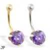 14K Gold belly ring with large 8mm Amethyst