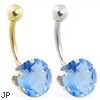 14K Gold belly ring with large 8mm Blue Zircon