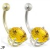 14K Gold belly ring with large 8mm Citrine