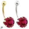 14K Gold belly ring with large 8mm Garnet