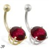 14K Gold belly ring with large 8mm Garnet