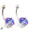 14K Gold Belly Ring With Large 8Mm Mystic Topaz