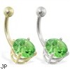 14K Gold belly ring with large 8mm Peridot