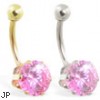 14K Gold belly ring with large 8mm Pink Tourmaline