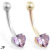 14K Gold belly ring with light 6mm amethyst  heart