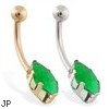 14K Gold belly ring with long Emerald marquise