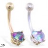 14K Gold belly ring with mystic topaz 6mm CZ heart