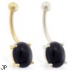 14K Gold belly ring with Natural Black Onyx Stone