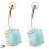 14K Gold Belly Ring with Natural Larimar