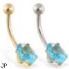 14K Gold belly ring with oval aquamarine