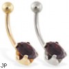 14K Gold belly ring with oval Garnet