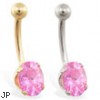 14K Gold belly ring with oval pink tourmaline