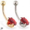 14K Gold belly ring with oval ruby gem