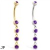14K Gold belly ring with quadruple Amethyst dangle