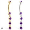 14K Gold belly ring with quadruple Amethyst dangle