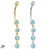 14K Gold belly ring with quadruple Aquamarine dangle