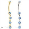 14K Gold belly ring with quadruple Blue Zircon dangle