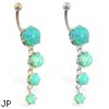 14K Gold belly ring with quadruple green opal dangle