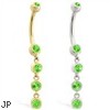 14K Gold belly ring with quadruple Peridot dangle