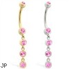 14K Gold belly ring with quadruple Pink Tourmaline dangle