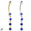 14K Gold belly ring with quadruple Sapphire dangle