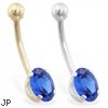 14K Gold belly ring with Sapphire oval