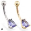 14K Gold belly ring with small Alexandrite teardrop