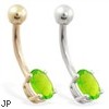 14K Gold belly ring with small Peridot oval