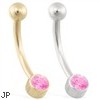 14K Gold Bezel Set Pink Tourmaline Belly Ring