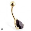 14K Gold Black Onyx Teardrop Belly Ring