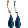 14K Gold Blue Green Opal Teardrop Belly Ring