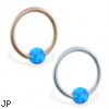 14K Gold captive bead ring with blue  opal ball